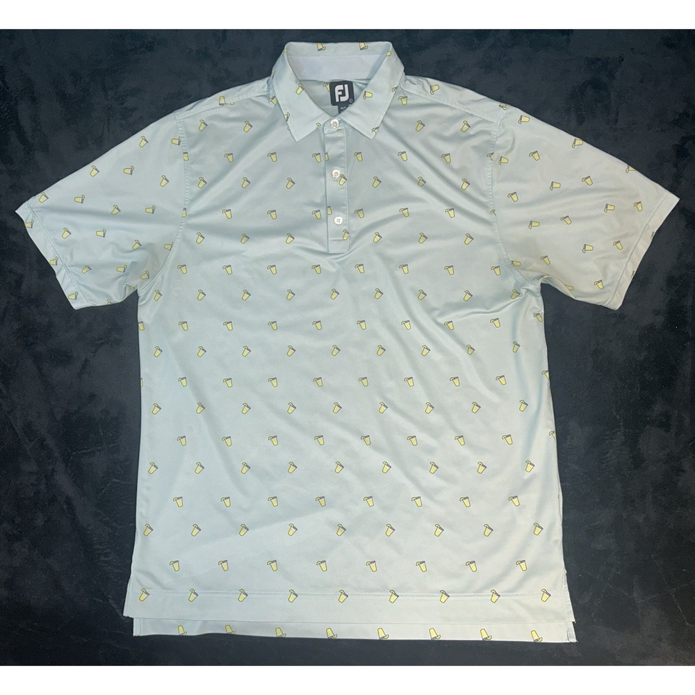 FootJoy Polo Shirt Mens Large L Blue Yellow Lemonade Cocktail Golf Performance